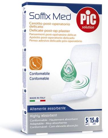 CEROTTO PIC SOFFIX MED IN TNT CON TAMPONE CENTRALE ASSORBENTE STERILE MONOUSO 15X8 CM ANTIBATTERICO 5 PEZZI - lepimpinelle.it