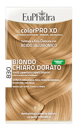 EUPHIDRA COLORPRO XD 830 BIONDO CHIARO DORATO GEL COLORANTE CAPELLI IN FLACONE + ATTIVANTE + BALSAMO + GUANTI - lepimpinelle.it