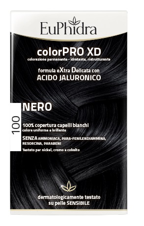 EUPHIDRA COLORPRO XD 100 NERO GEL COLORANTE CAPELLI IN FLACONE + ATTIVANTE + BALSAMO + GUANTI - lepimpinelle.it