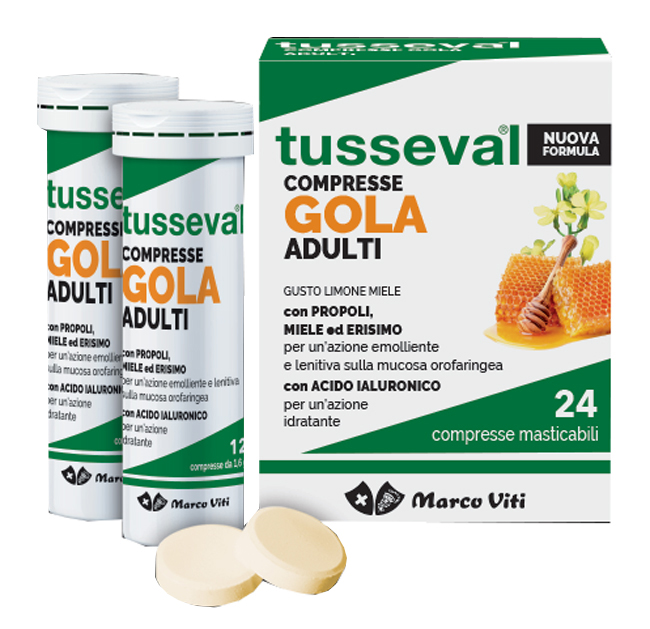 TUSSEVAL GOLA ADULTI 24 COMPRESSE MASTICABILI LIMONE E MIELE - lepimpinelle.it