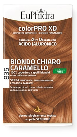 EUPHIDRA COLORPRO GEL COLORANTE CAPELLI XD 835 CARAMELLO 50 ML + ATTIVANTE + BALSAMO + GUANTI - lepimpinelle.it
