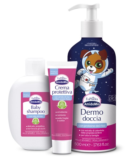 EUPHIDRA AMIDOMIO COFANETTO SPAZIO DOCCIA 1 DERMO DOCCIA 500 ML + 1 BABY SHAMPOO 200 ML + 1 CREMA PROTETTIVA 50 ML - lepimpinelle.it