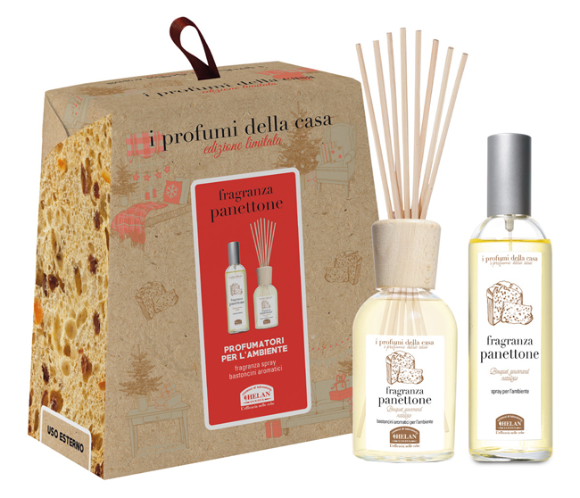 I PROFUMI DELLA CASA SET PANETTONE 1 SPRAY AMBIENTE 100 ML + BASTONCINI AROMATICI AMBIENTE 100 ML - lepimpinelle.it