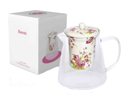 ROSETO TEIERA IN VETRO E PORCELLANA DA 750ML - lepimpinelle.it