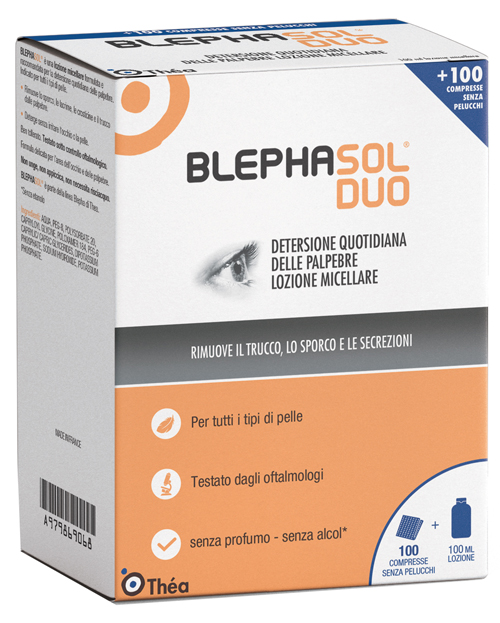 BLEPHASOL DUO SOLUZIONE MICELLARE IGIENE PALPEBRALE 100 ML + 100 GARZE - lepimpinelle.it