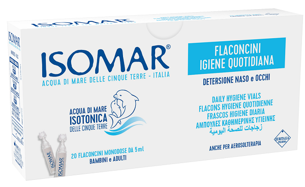 ISOMAR SOLUZIONE ISOTONICA ACQUA MARE IGIENE QUOTIDIANA 20 FLACONCINI MONODOSE 5 ML - lepimpinelle.it