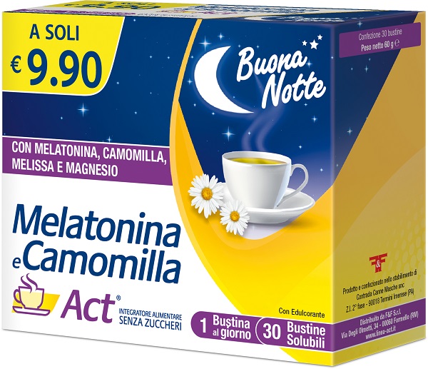 MELATONINA E CAMOMILLA ACT 30 BUSTINE SOLUBILI SENZA ZUCCHERI - lepimpinelle.it