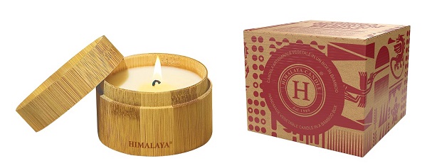 HIMALAYA CANDELA ARTIGIANALE IN BOX IN BAMBOO COTONE 350 G - lepimpinelle.it