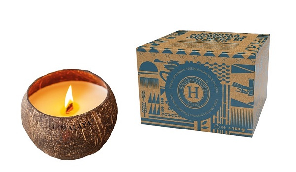 HIMALAYA CANDELA ARTIGIANALE IN NOCE DI COCCO VANIGLIA 350 G - lepimpinelle.it